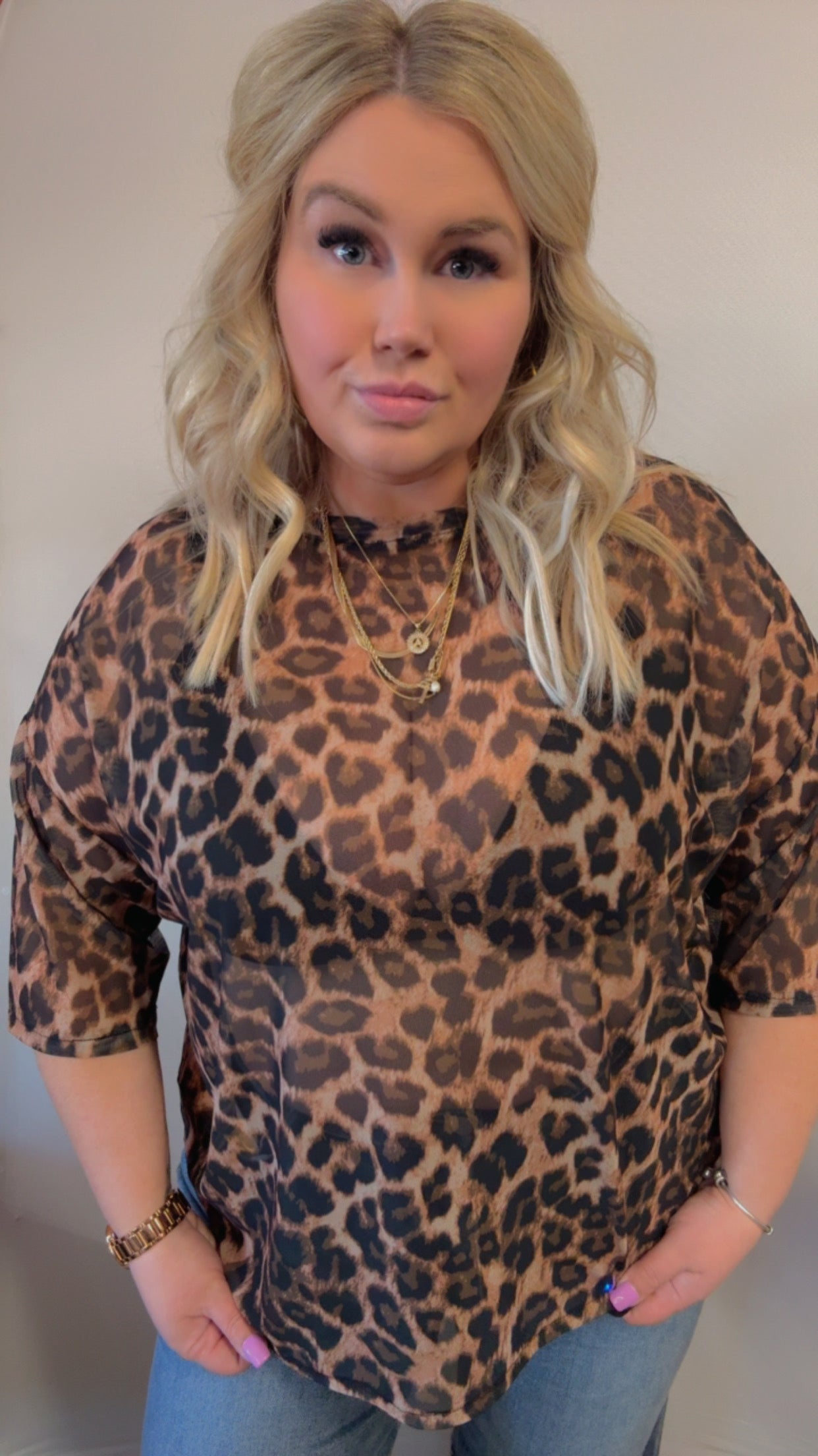 Leopard Print Boxy Mesh Top