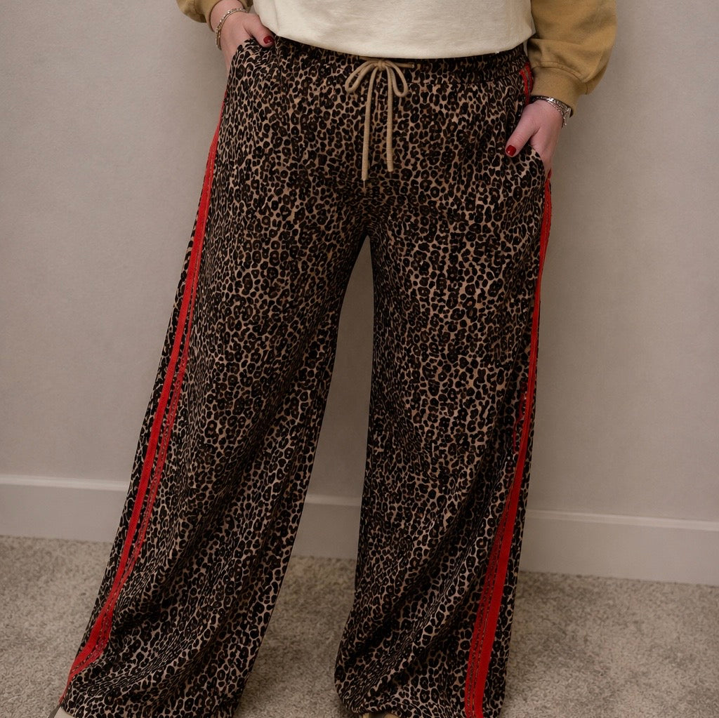 Brown Leopard and Red Lace Stripe Pant